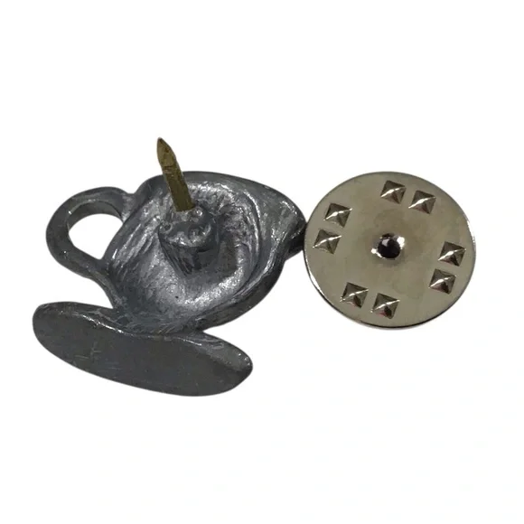 Coffee Teacup Brooch Pin Lapel Tac Pewter Tone Heart Fashion Costume Jewelry - Picture 3 of 6